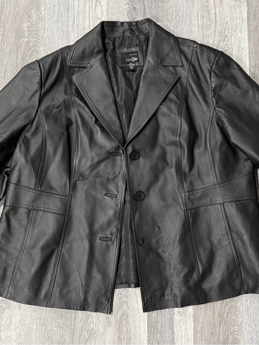 East 5th Womens Black Genuine Leather Button Front Lined Blazer Jacket 3X - Picture 11 of 11